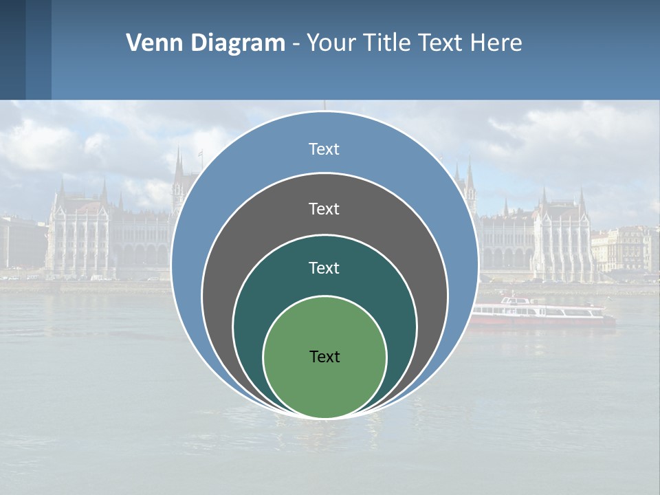 A Red Boat Is In The Water Near A Large Building PowerPoint Template