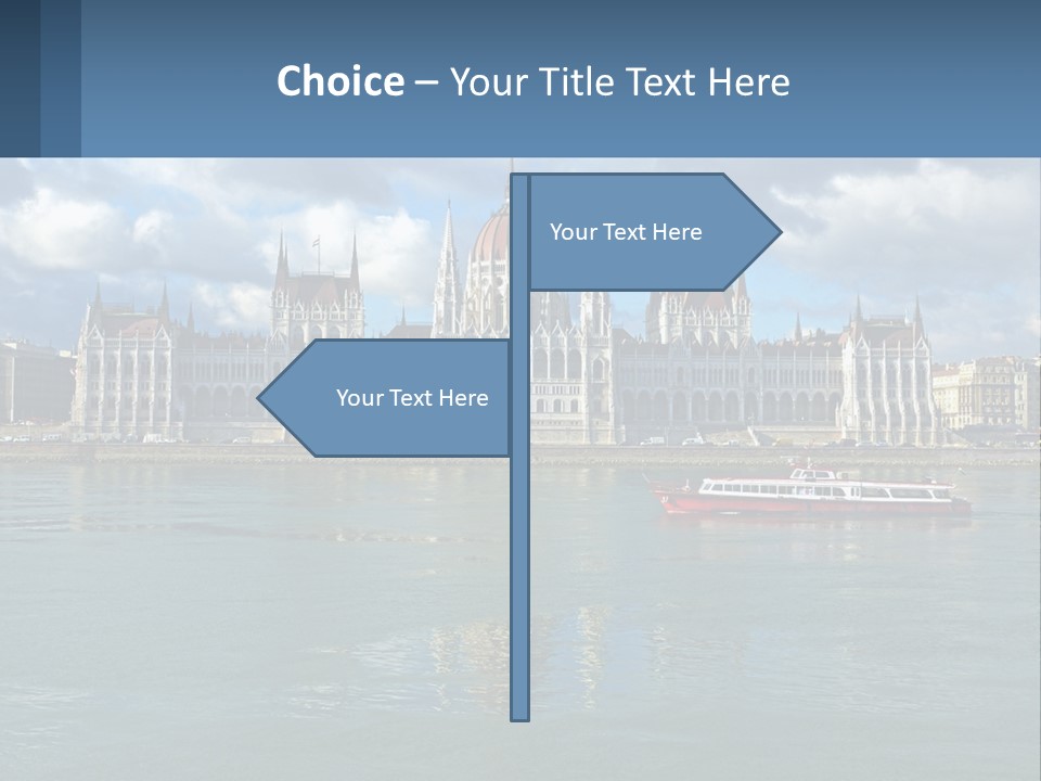 A Red Boat Is In The Water Near A Large Building PowerPoint Template