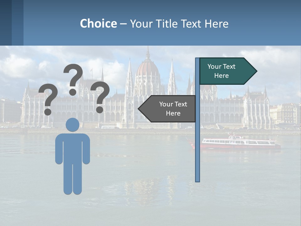 A Red Boat Is In The Water Near A Large Building PowerPoint Template