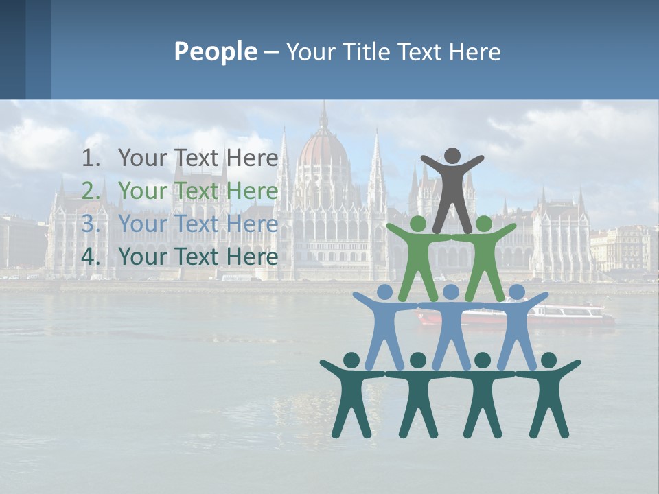 A Red Boat Is In The Water Near A Large Building PowerPoint Template