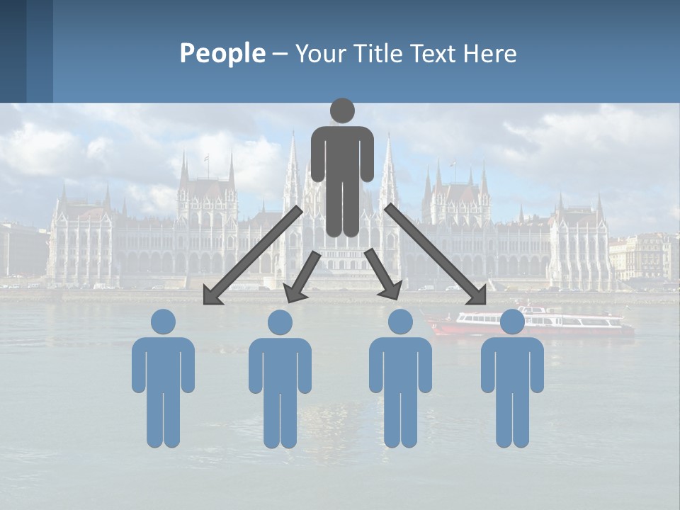 A Red Boat Is In The Water Near A Large Building PowerPoint Template