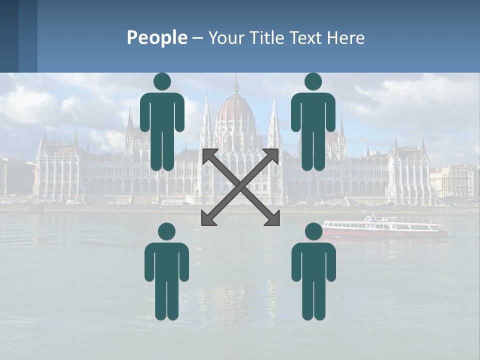 A Red Boat Is In The Water Near A Large Building PowerPoint Template