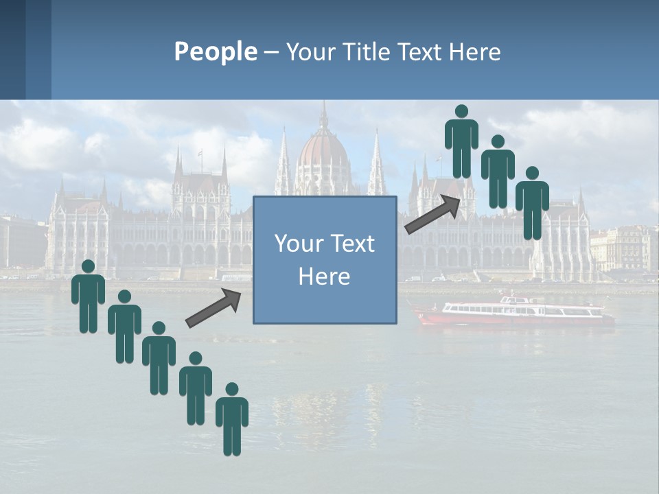 A Red Boat Is In The Water Near A Large Building PowerPoint Template