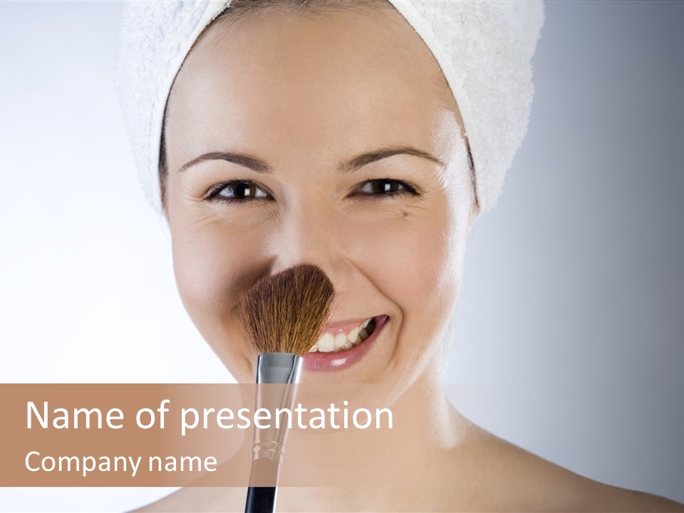 A Smiling Woman With A Brush In Her Mouth PowerPoint Template