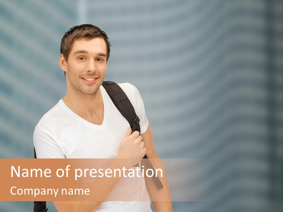 A Man With A Backpack Is Smiling For The Camera PowerPoint Template
