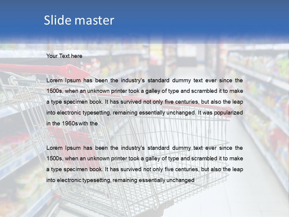 A Shopping Cart In A Grocery Store Aisle PowerPoint Template