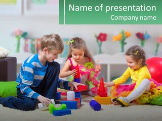 A Group Of Children Playing With Toys On The Floor PowerPoint Template