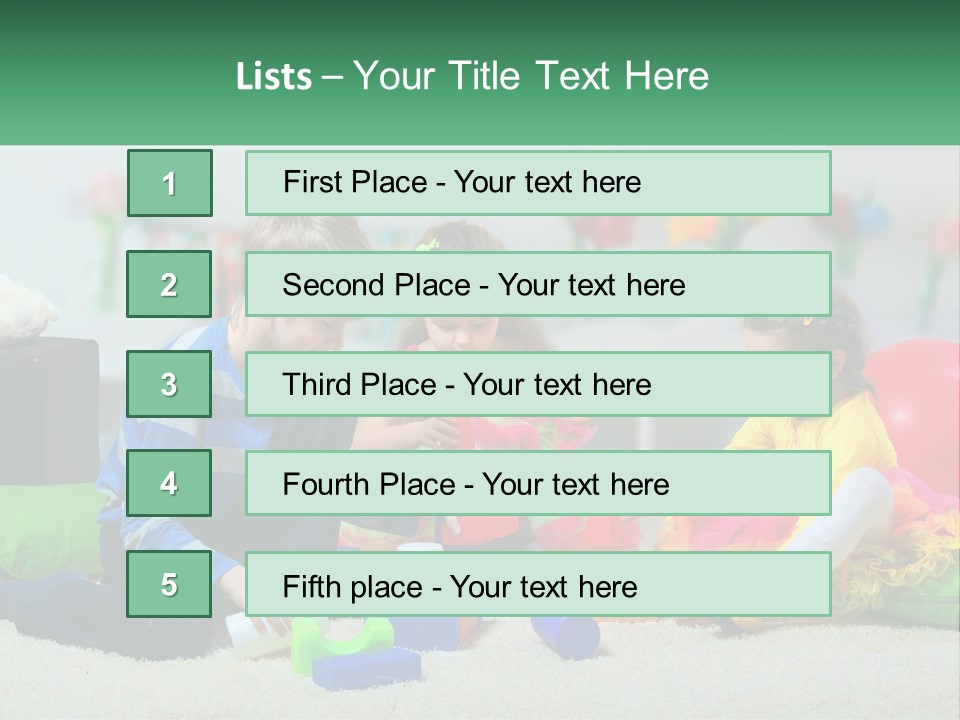 A Group Of Children Playing With Toys On The Floor PowerPoint Template