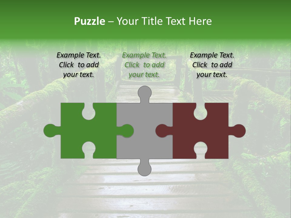 A Wooden Bridge In The Middle Of A Forest With Moss Growing On It PowerPoint Template