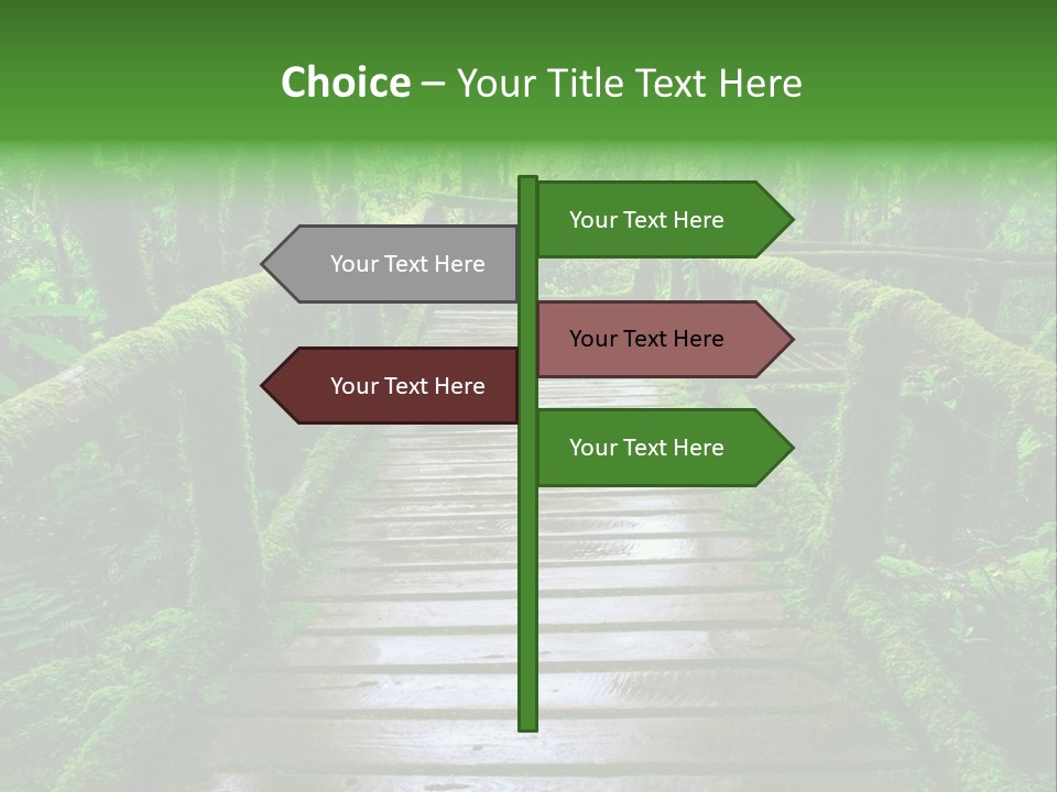 A Wooden Bridge In The Middle Of A Forest With Moss Growing On It PowerPoint Template