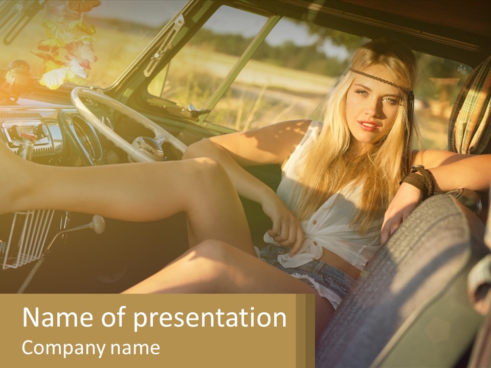 A Woman Sitting In The Drivers Seat Of A Car PowerPoint Template