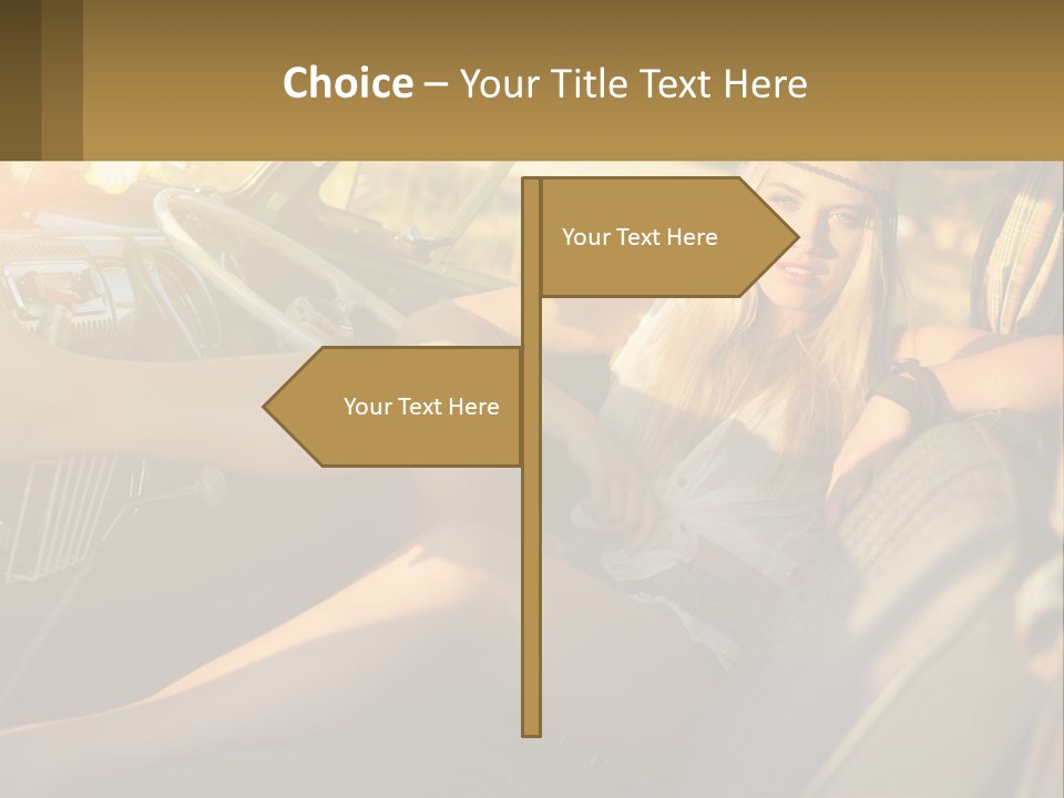 A Woman Sitting In The Drivers Seat Of A Car PowerPoint Template