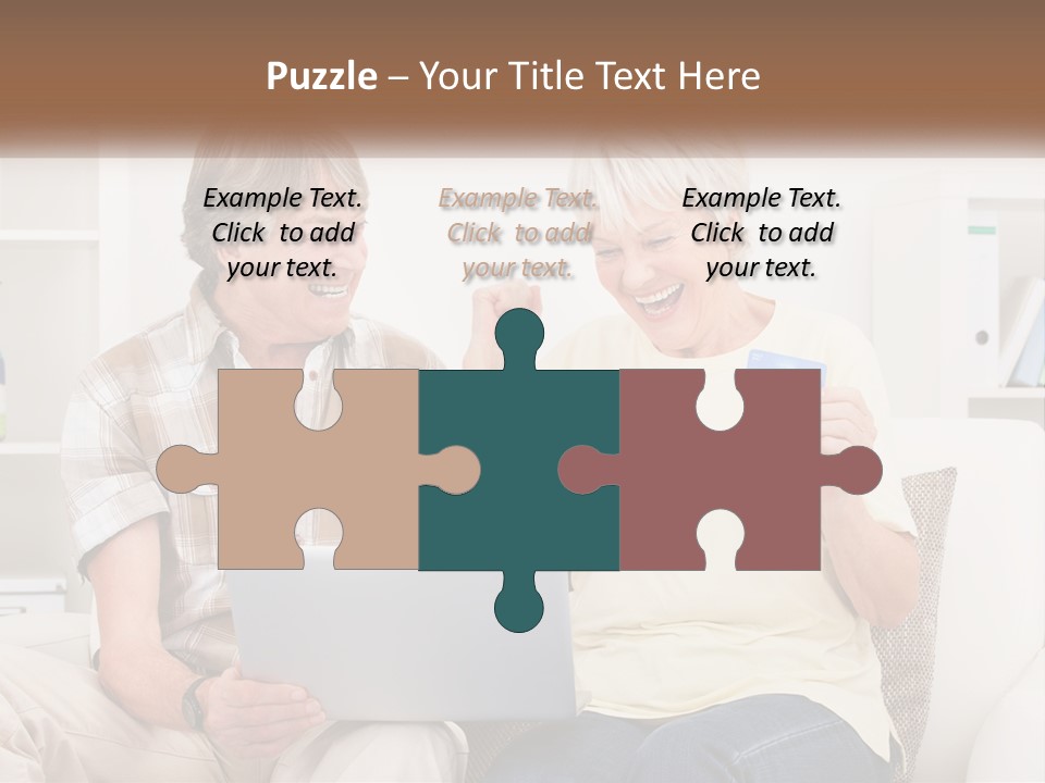 A Man And Woman Sitting On A Couch Holding A Credit Card PowerPoint Template