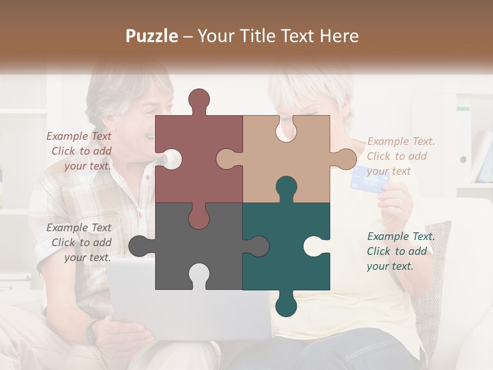 A Man And Woman Sitting On A Couch Holding A Credit Card PowerPoint Template