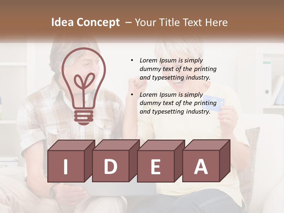 A Man And Woman Sitting On A Couch Holding A Credit Card PowerPoint Template