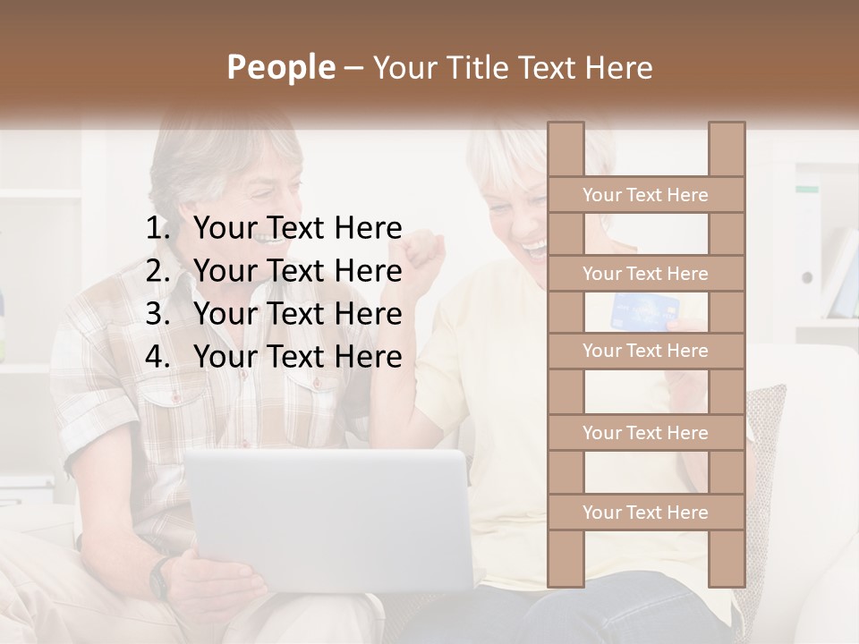 A Man And Woman Sitting On A Couch Holding A Credit Card PowerPoint Template