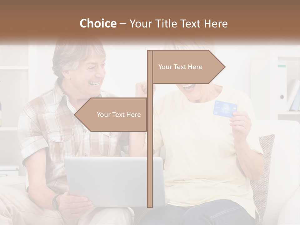 A Man And Woman Sitting On A Couch Holding A Credit Card PowerPoint Template