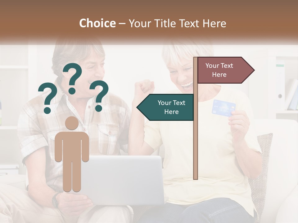 A Man And Woman Sitting On A Couch Holding A Credit Card PowerPoint Template