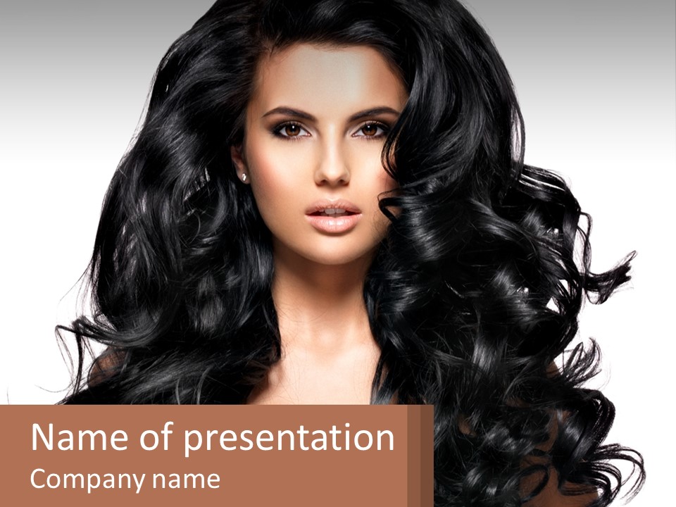 A Woman With Long Black Hair Is Holding A Brown Sign PowerPoint Template