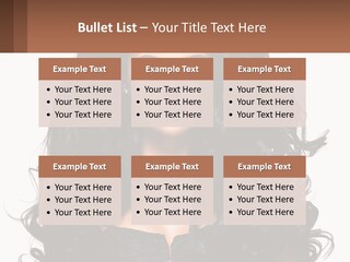 A Woman With Long Black Hair Is Holding A Brown Sign PowerPoint Template