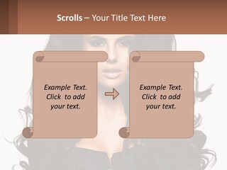 A Woman With Long Black Hair Is Holding A Brown Sign PowerPoint Template