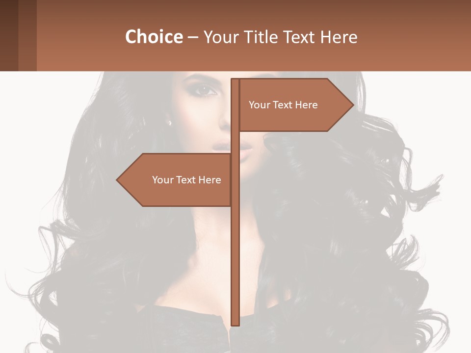 A Woman With Long Black Hair Is Holding A Brown Sign PowerPoint Template