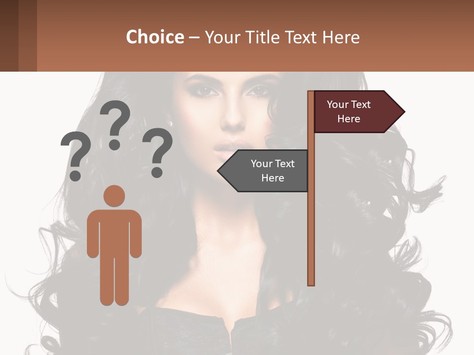 A Woman With Long Black Hair Is Holding A Brown Sign PowerPoint Template