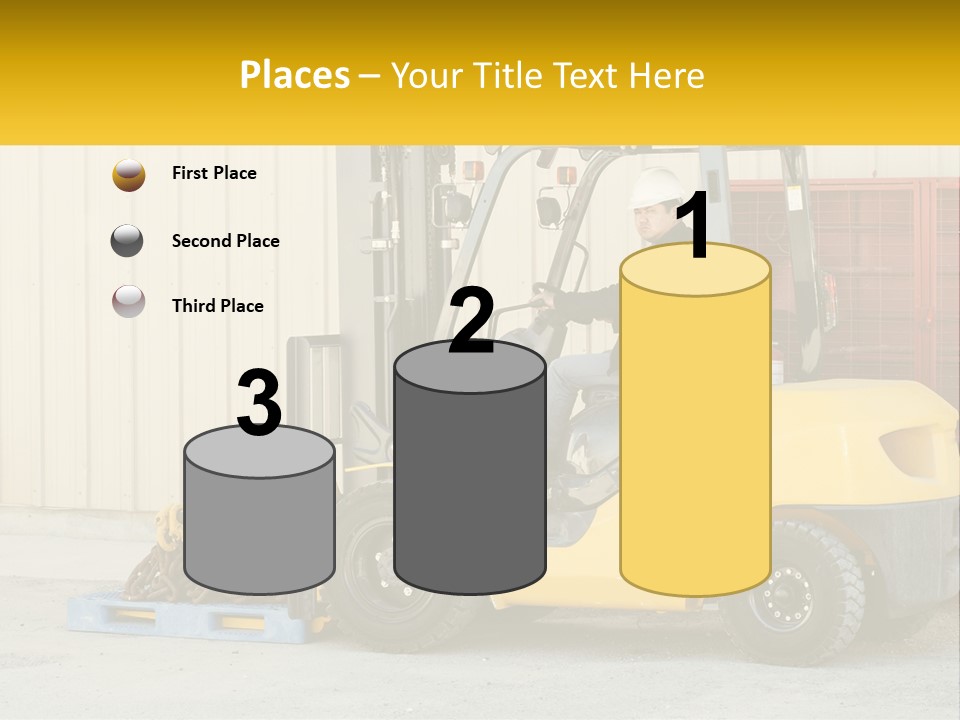 A Man Driving A Forklift Next To A Building PowerPoint Template