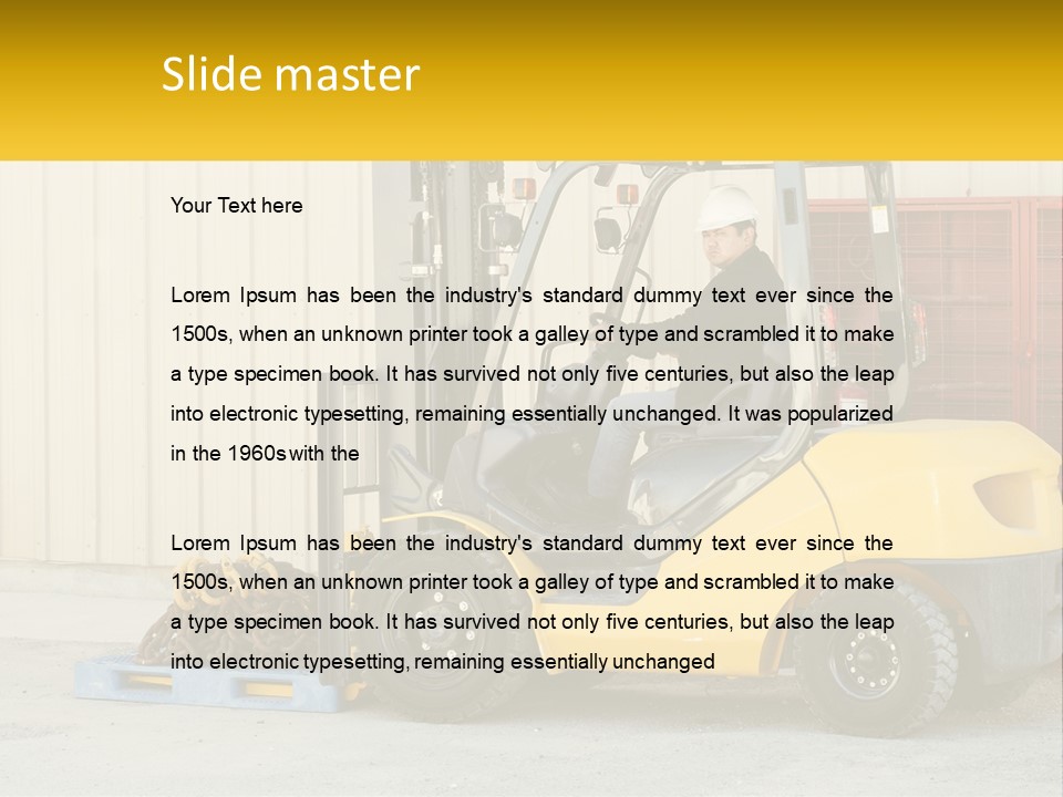 A Man Driving A Forklift Next To A Building PowerPoint Template