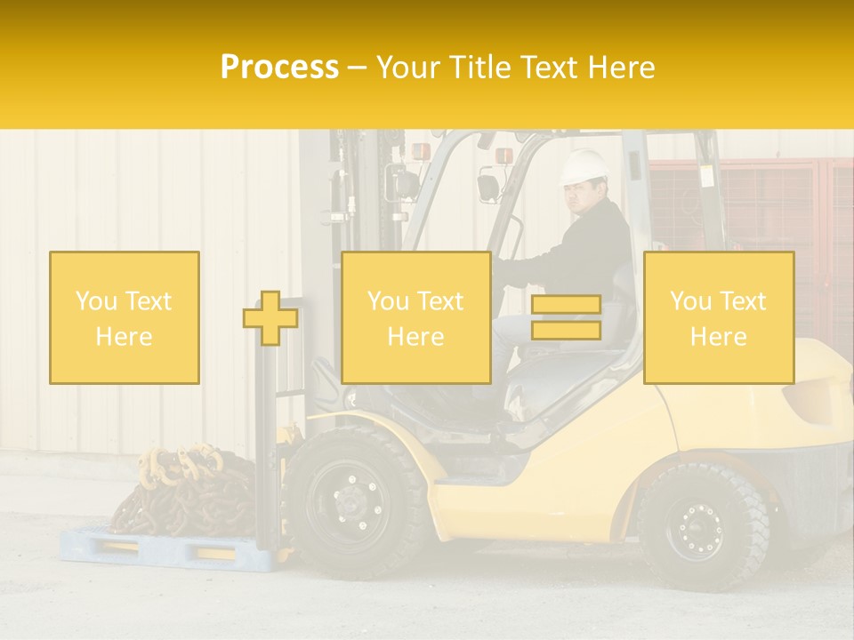 A Man Driving A Forklift Next To A Building PowerPoint Template