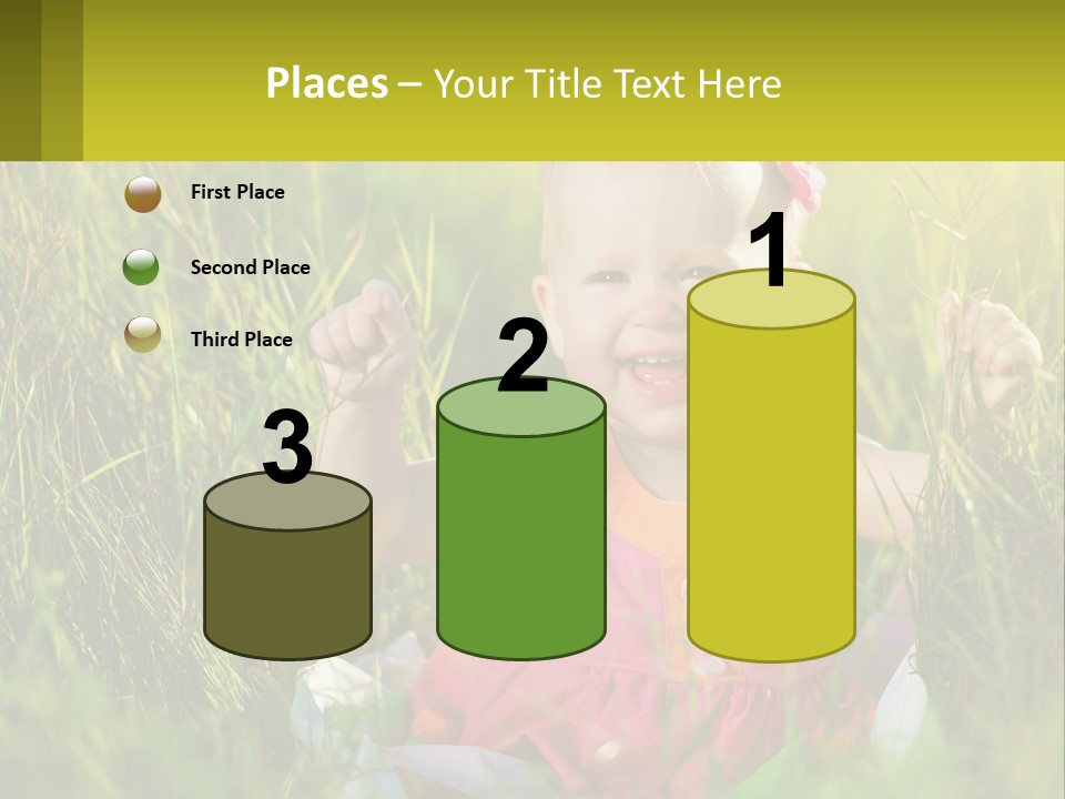 A Little Girl Sitting In The Grass With Her Hands Up PowerPoint Template