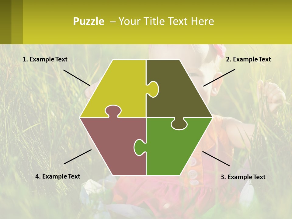 A Little Girl Sitting In The Grass With Her Hands Up PowerPoint Template