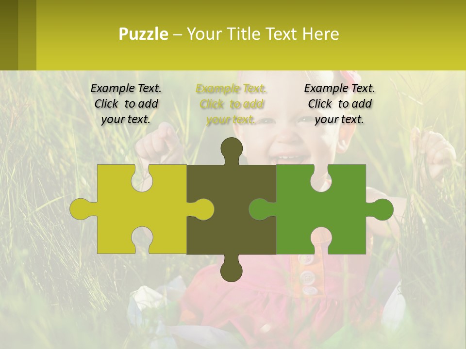 A Little Girl Sitting In The Grass With Her Hands Up PowerPoint Template