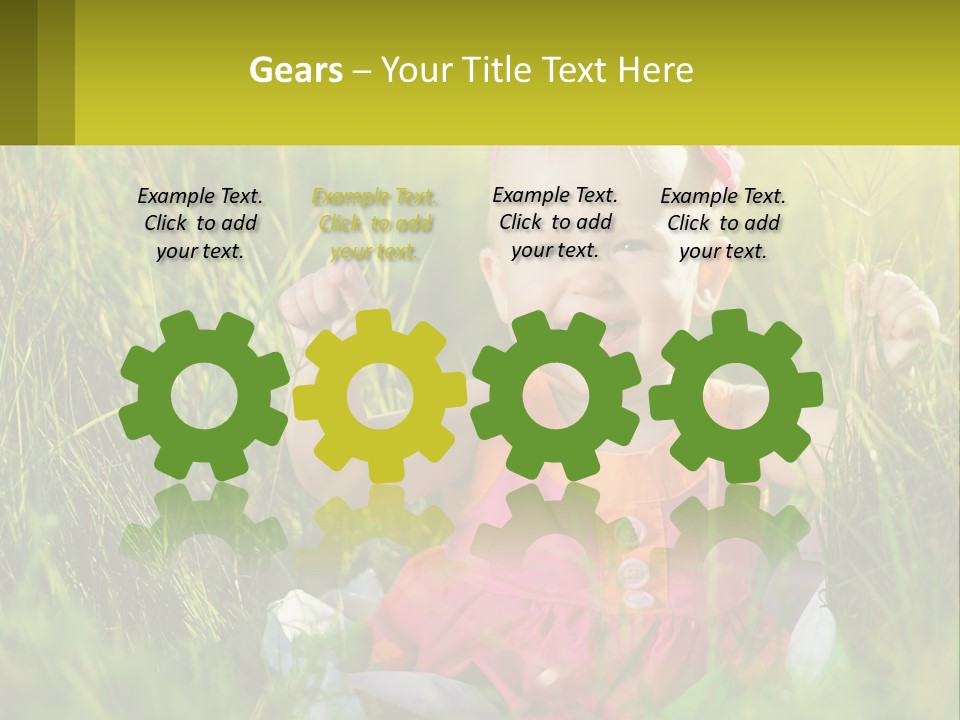 A Little Girl Sitting In The Grass With Her Hands Up PowerPoint Template