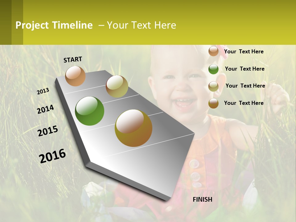 A Little Girl Sitting In The Grass With Her Hands Up PowerPoint Template