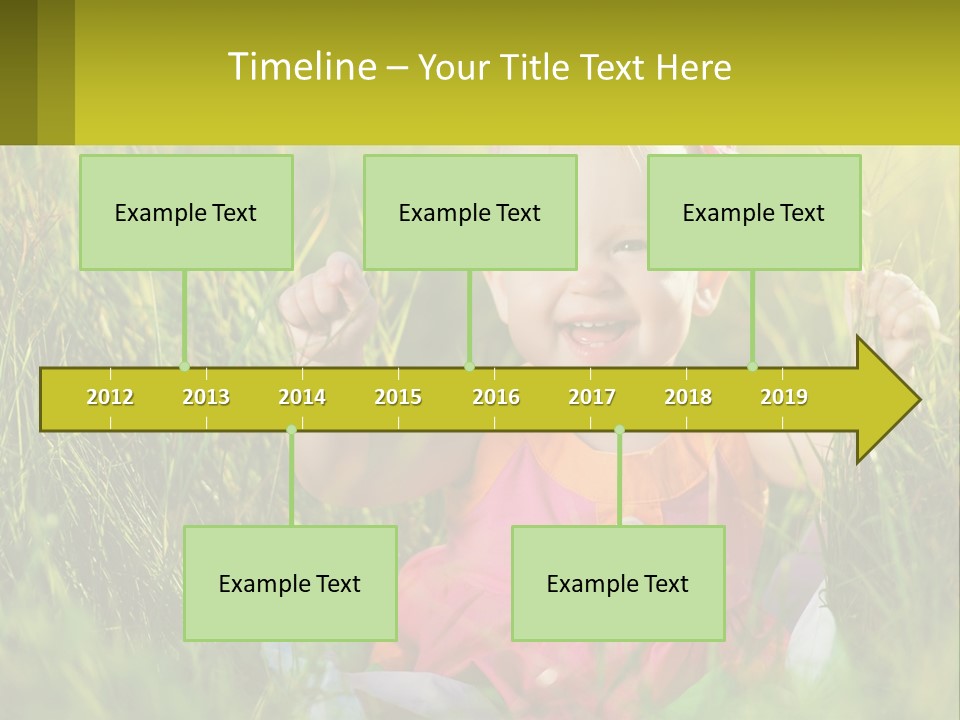 A Little Girl Sitting In The Grass With Her Hands Up PowerPoint Template