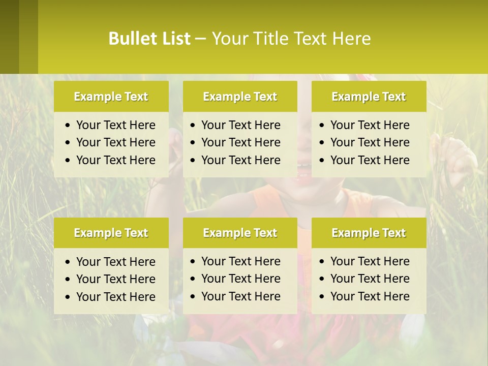 A Little Girl Sitting In The Grass With Her Hands Up PowerPoint Template