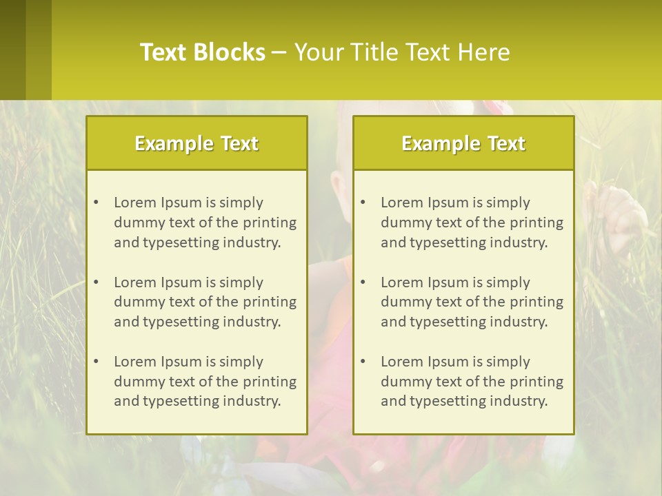 A Little Girl Sitting In The Grass With Her Hands Up PowerPoint Template