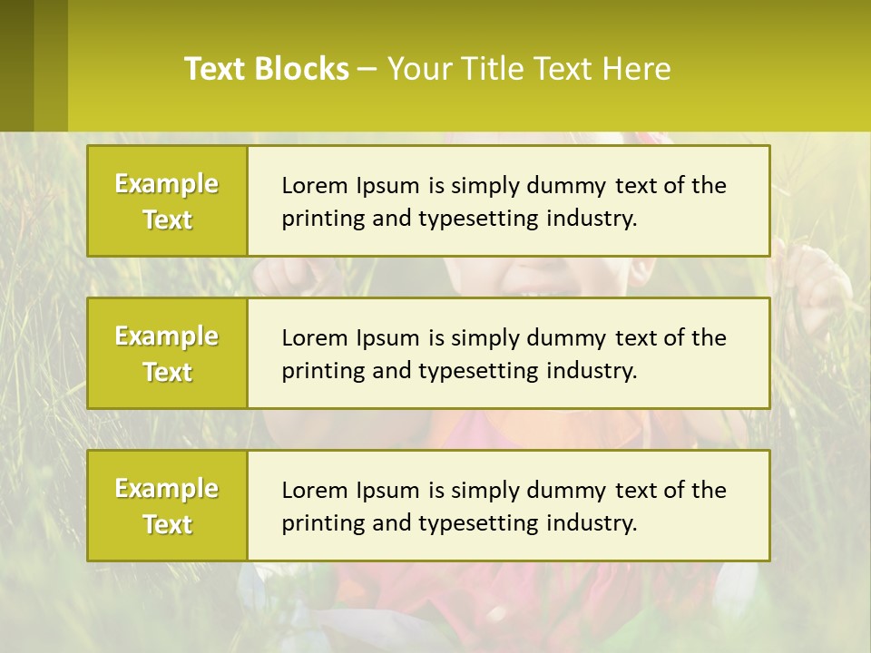 A Little Girl Sitting In The Grass With Her Hands Up PowerPoint Template