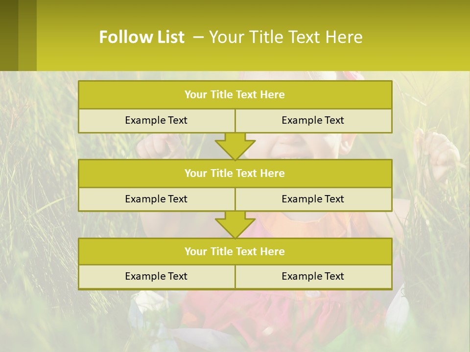 A Little Girl Sitting In The Grass With Her Hands Up PowerPoint Template