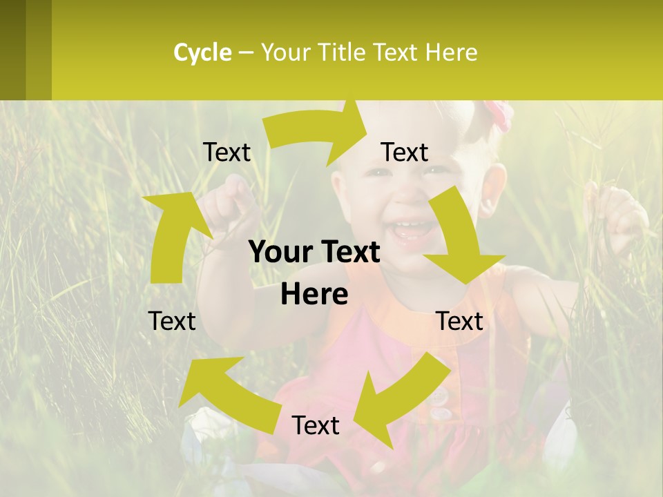 A Little Girl Sitting In The Grass With Her Hands Up PowerPoint Template