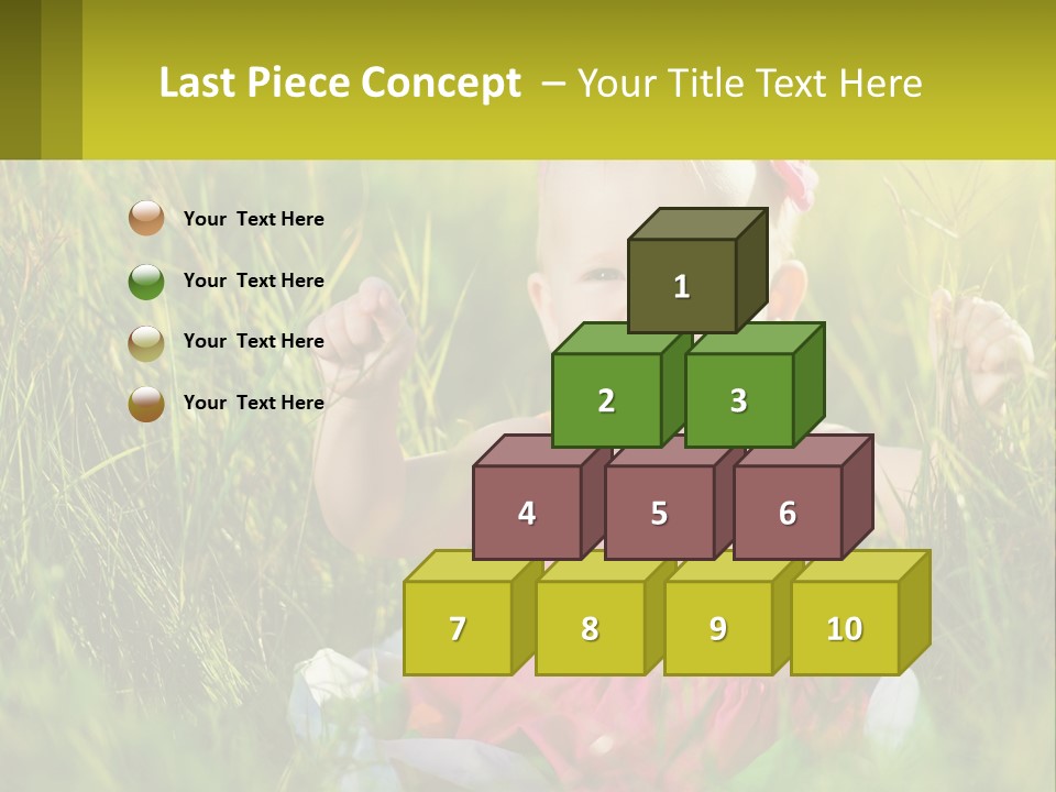 A Little Girl Sitting In The Grass With Her Hands Up PowerPoint Template