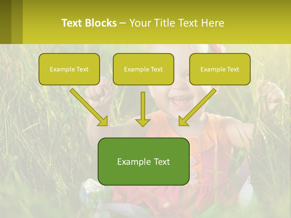 A Little Girl Sitting In The Grass With Her Hands Up PowerPoint Template