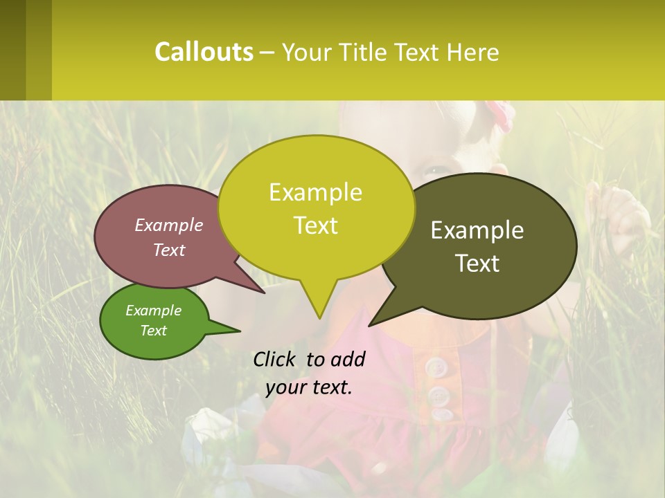 A Little Girl Sitting In The Grass With Her Hands Up PowerPoint Template