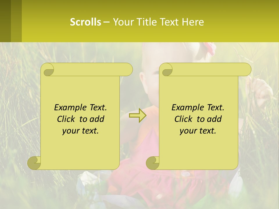 A Little Girl Sitting In The Grass With Her Hands Up PowerPoint Template