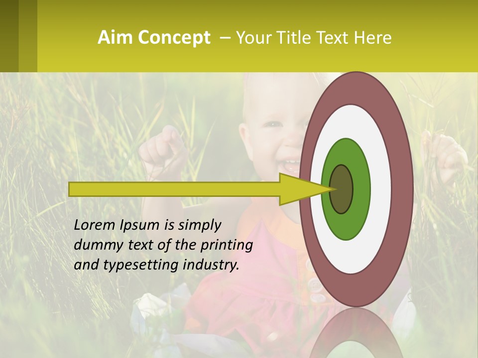 A Little Girl Sitting In The Grass With Her Hands Up PowerPoint Template