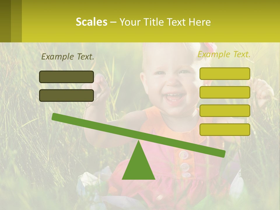 A Little Girl Sitting In The Grass With Her Hands Up PowerPoint Template