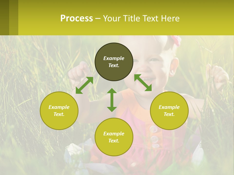 A Little Girl Sitting In The Grass With Her Hands Up PowerPoint Template