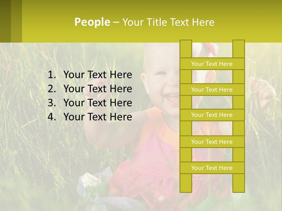 A Little Girl Sitting In The Grass With Her Hands Up PowerPoint Template