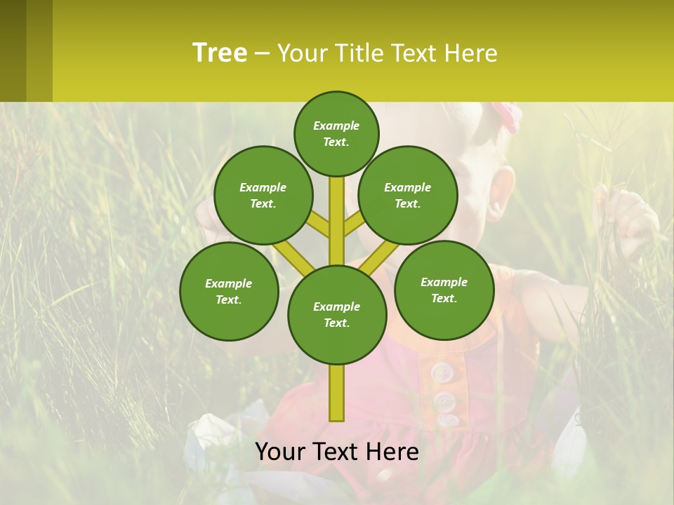 A Little Girl Sitting In The Grass With Her Hands Up PowerPoint Template